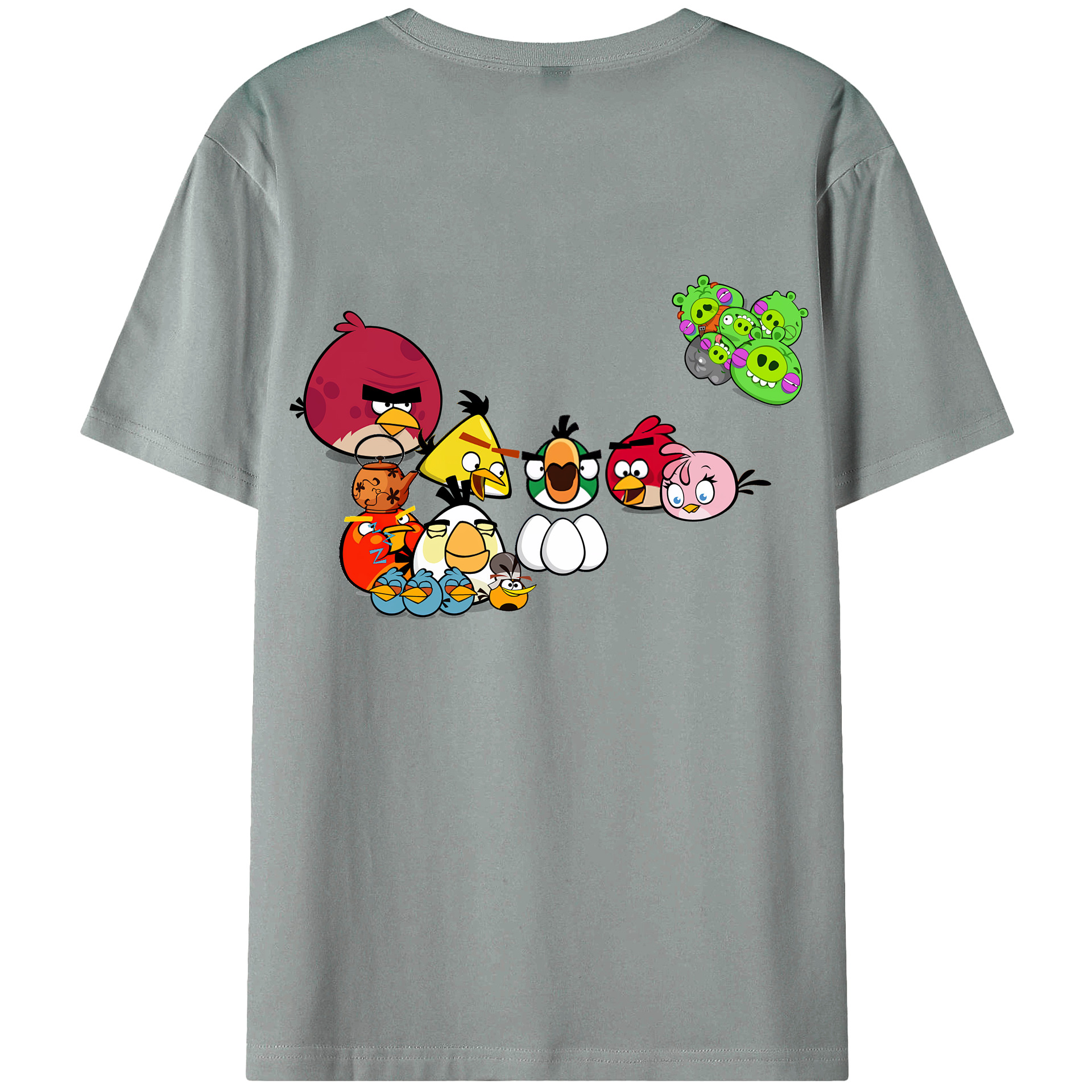 （画像用） Angry Birds アングリーバード 綿100％ メンズ半袖Tシャツ（バックプリント） 通気性